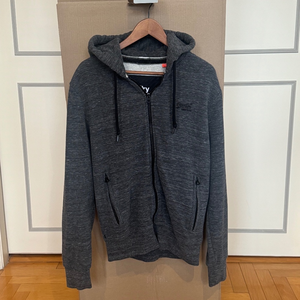 Superdry Dark Heather Zip-up Hoodie Sweatshirt with Pockets Orange Label, Size L